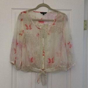Express White Sheer Butterfly top NWOT